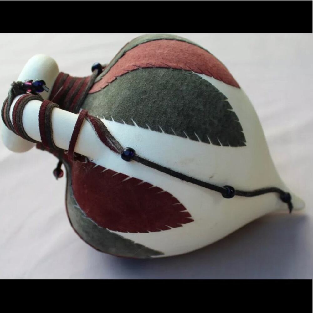 Artist Signed CharLon Leather Feather AMPHORIA White Bisque Vase